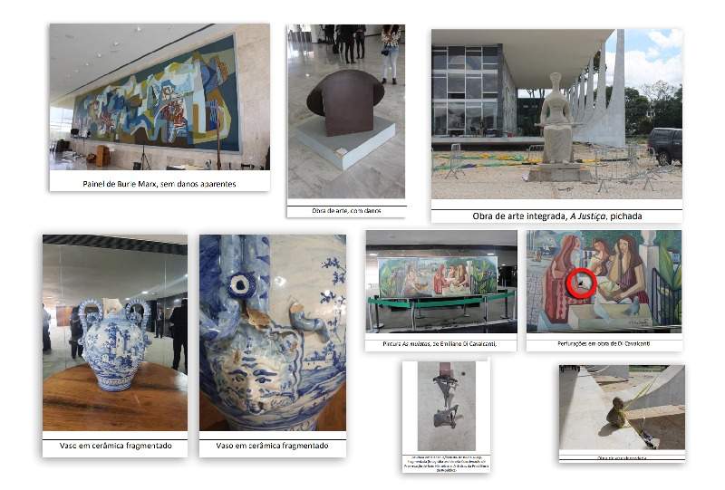 Patrimonio dañado en el Congreso de Brasil pinturas, relojes, muebles, esculturas