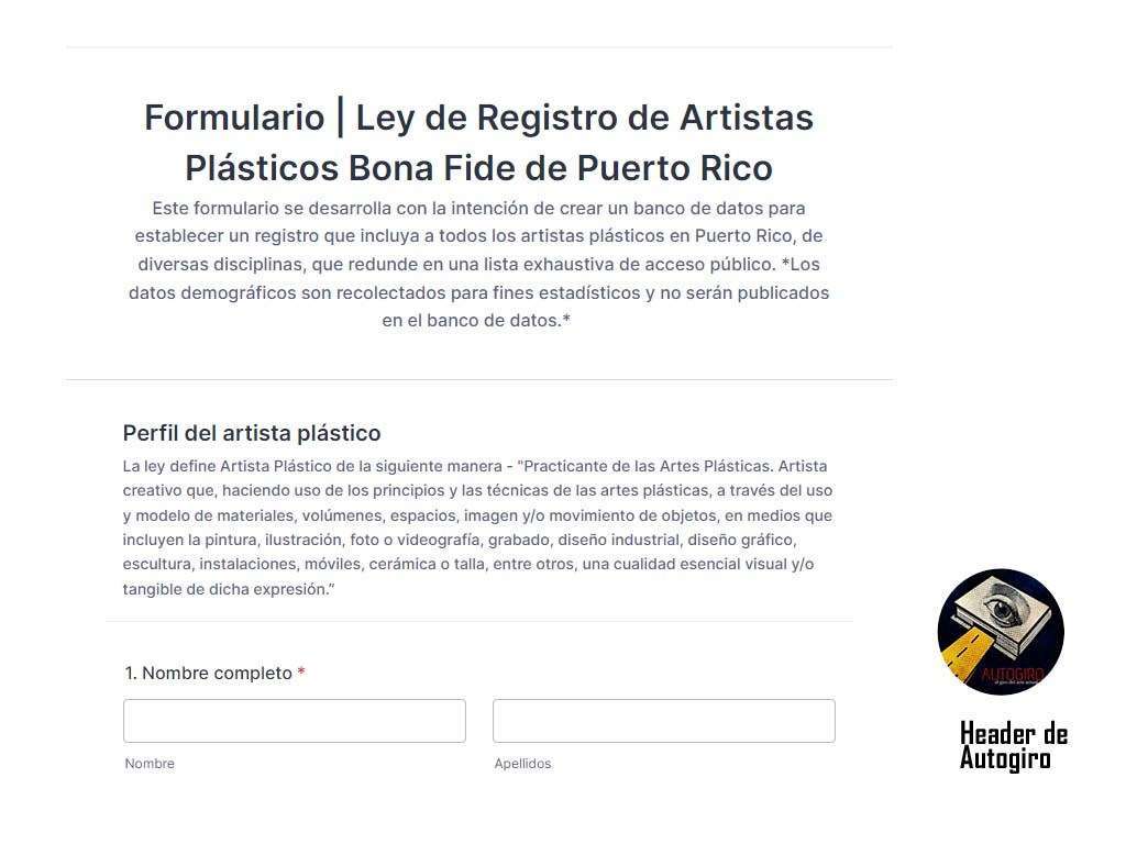 formulario registro de artistas plásticos de puerto rico