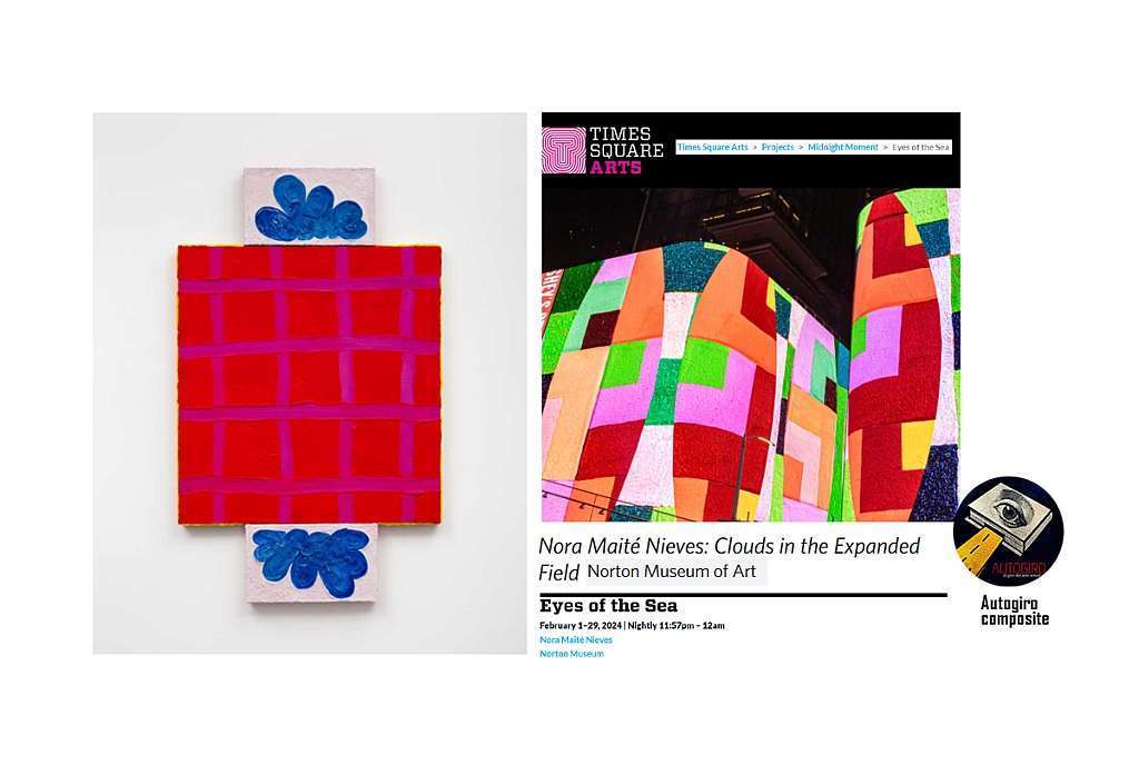 La artista Nora Maité Nieves exhibe hasta julio de 2024 en el Norton Museum y su obra se proyecta en Midnight Moment de Times Square | obra pintura titulada Clouds Over Red Field, 2021