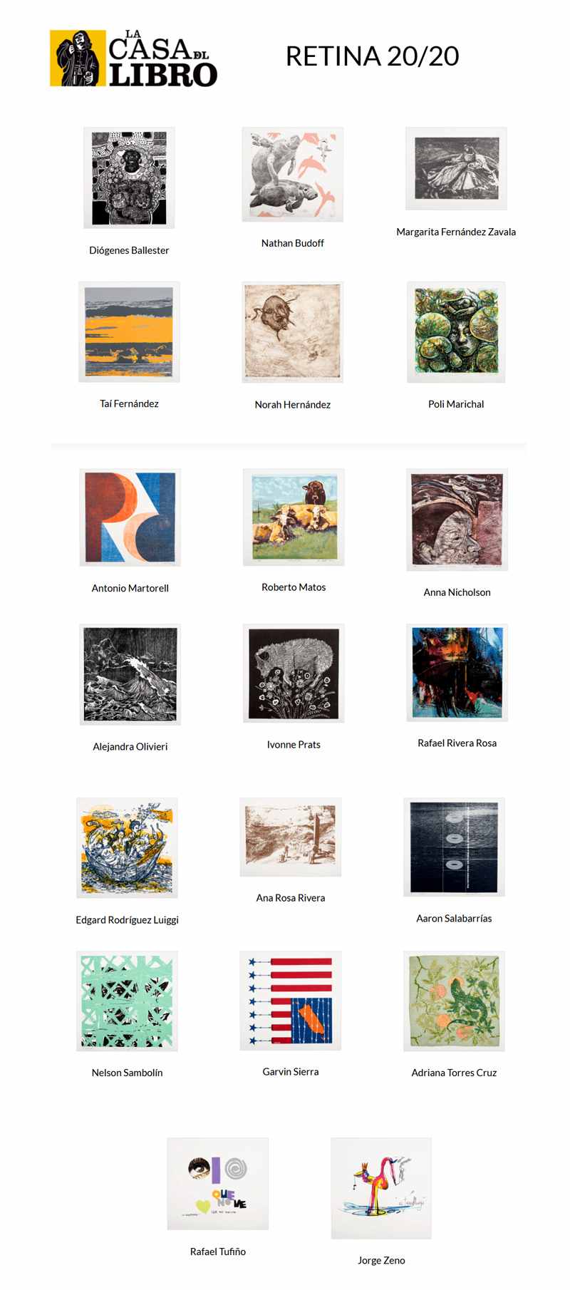 Artistas y obras en Retina 20/20: Portafolio de Gráfica Puertorriqueña